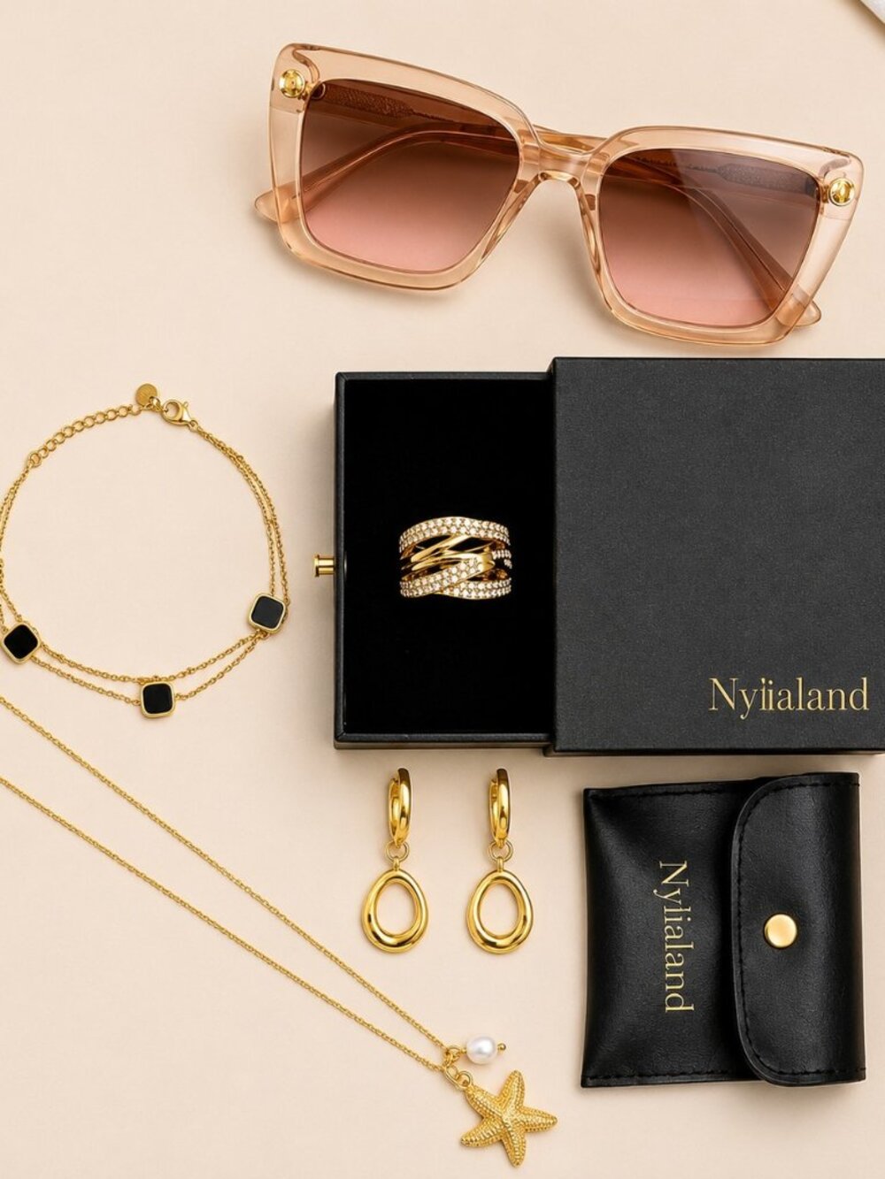 Nylialand Gold Layered Jewelry Bundle - Coastal & Minimalist Style